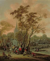 En landsbyfest med en spillemand, 1702